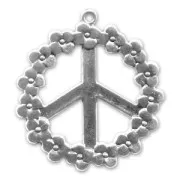 Pendant flowered peace 40mm Old silver tone x1