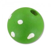 Wooden round bead 16mm Green Polka dot x1