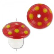 18x16.5 mm glass mushroom bead - polka dot pattern - Red - Yellow x1