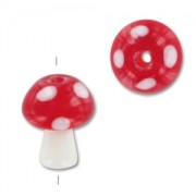 Glass mushroom bead 15x11 mm - polka dot pattern - Red - White x1