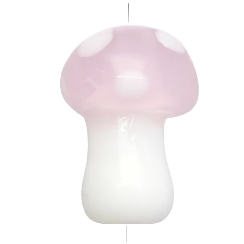 Glass mushroom bead 14X10 mm - polka dot pattern - Light pink - White x1