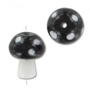 19x15 mm glass mushroom bead - polka dot pattern - Black - White x1|raw }}