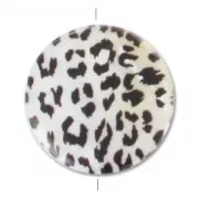 MOP printed Puck-shaped bead 30mm Leopard Black/White x1