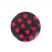 MOP printed Puck-shaped bead 20mm Star red x1