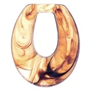 33x27mm Hollow drop resin pendant - Transparent brown marbled x1