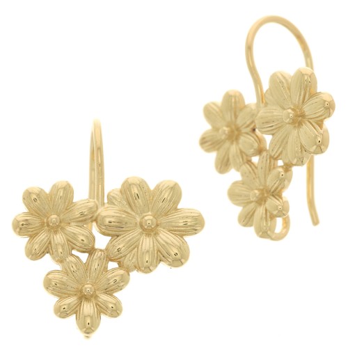 19x16mm Flower earwires with open ring - 3 micron gold plated x2