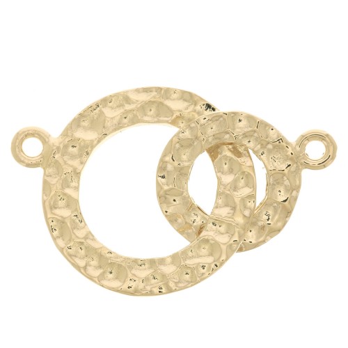 30x18.5mm Hammered Double Circle connector - 3 Micron Gold Plated x1