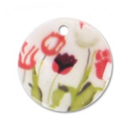 Mother-of-Pearl printed sequin 20mm Flowers Red/Green x1|raw }}
