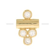 11x7mm Tube bead with 4 zirconium oxide - Crystal - 3 microns Gold plated x1|raw }}