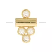 11x7mm Tube bead with 4 zirconium oxide - Crystal - 3 microns Gold plated x1