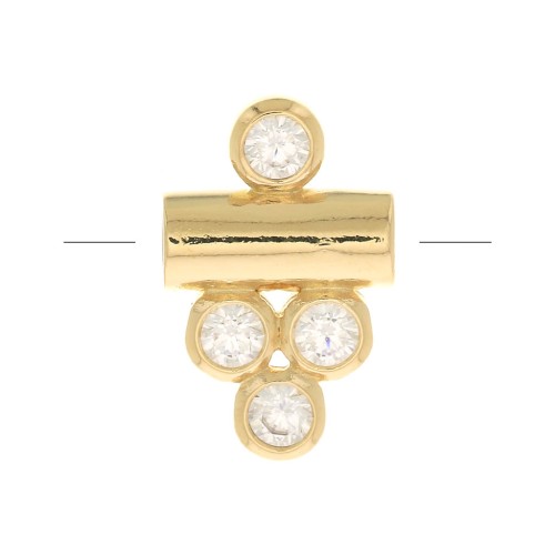 11x7mm Tube bead with 4 zirconium oxide - Crystal - 3 microns Gold plated x1
