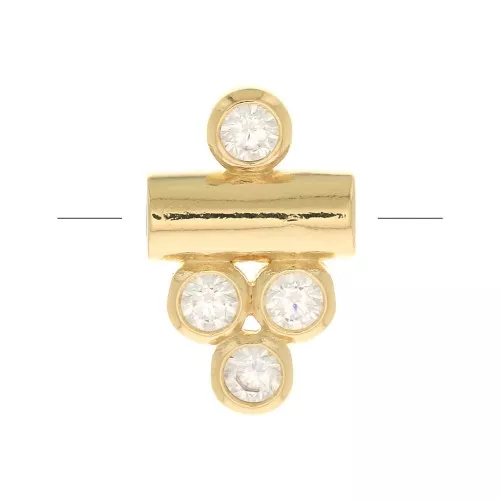 11x7mm Tube bead with 4 zirconium oxide - Crystal - 3 microns Gold plated x1