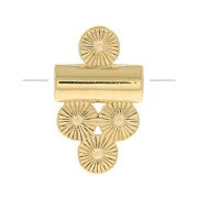 12x7mm Tube bead with 4 small striated rounds - 3 microns Gold plated x1