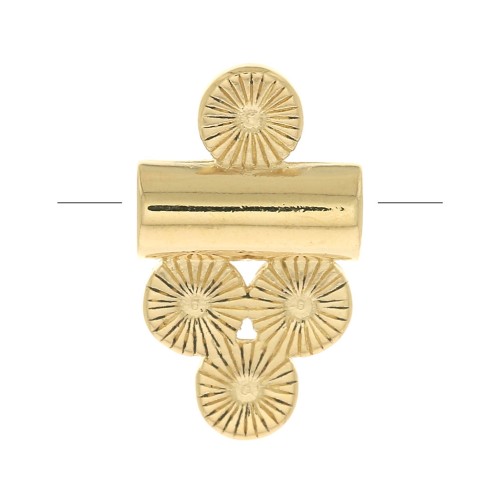 12x7mm Tube bead with 4 small striated rounds - 3 microns Gold plated x1