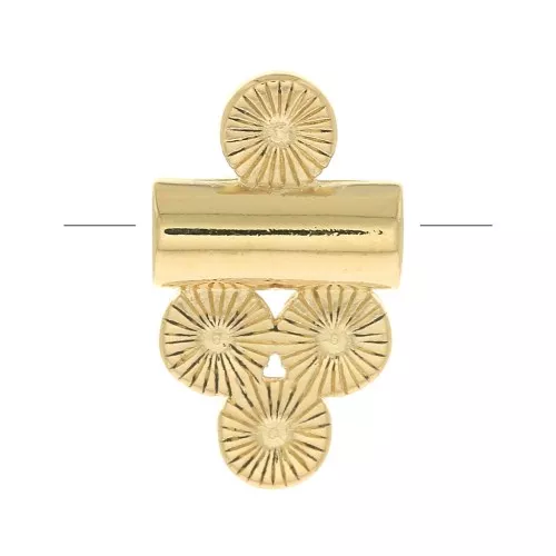 12x7mm Tube bead with 4 small striated rounds - 3 microns Gold plated x1
