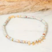 12x7mm Tube bead with 4 small striated rounds - 3 microns Gold plated x1