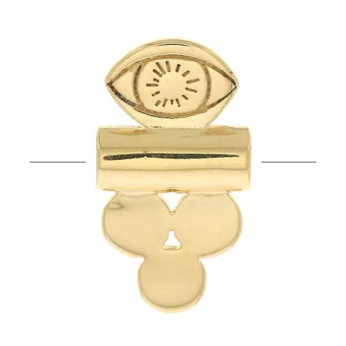 13x7mm Tube bead with 3 small rounds and eye - 3 microns Gold plated x1