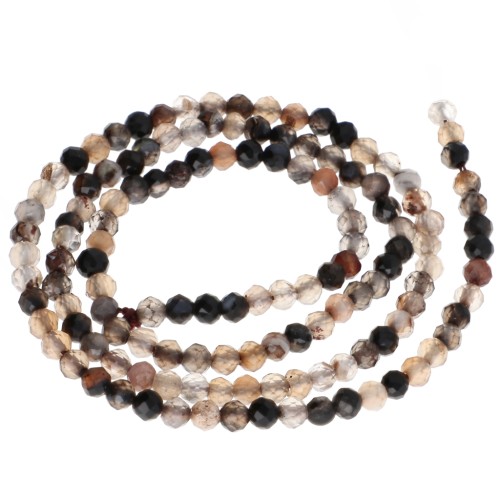 3 mm Round Faceted Gemstone Beads - Dyed Agate - Brown x 37 cm
