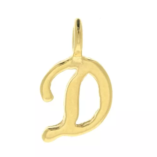 10mm alphabet letter Charm - italic font - D - 3 microns Gold Plated x1