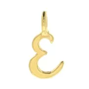 10mm alphabet letter Charm - italic font - E - 3 microns Gold Plated x1