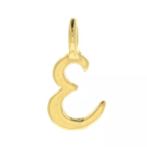 10mm alphabet letter Charm - italic font - E - 3 microns Gold Plated x1