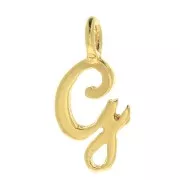12mm alphabet letter Charm - italic font - G - 3 microns Gold Plated x1
