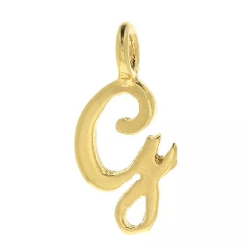 12mm alphabet letter Charm - italic font - G - 3 microns Gold Plated x1