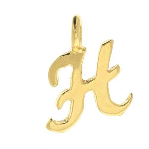10mm alphabet letter Charm - italic font - H - 3 microns Gold Plated x1