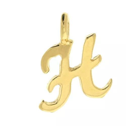 10mm alphabet letter Charm - italic font - H - 3 microns Gold Plated x1