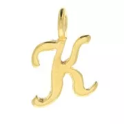 10mm alphabet letter Charm - italic font - K - 3 microns Gold Plated x1