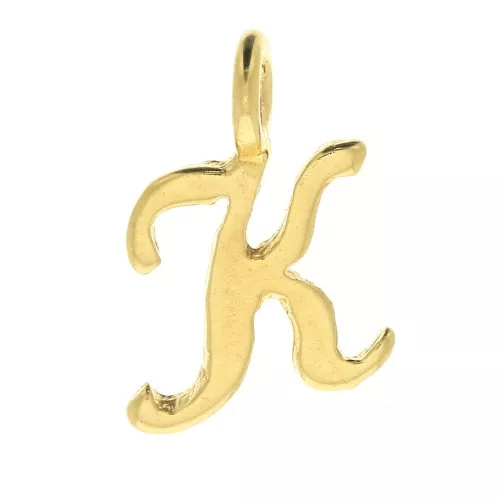 10mm alphabet letter Charm - italic font - K - 3 microns Gold Plated x1