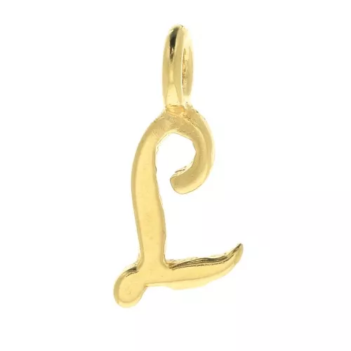 10mm alphabet letter Charm - italic font - L - 3 microns Gold Plated x1