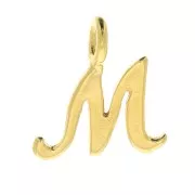 10mm alphabet letter Charm - italic font - M - 3 microns Gold Plated x1