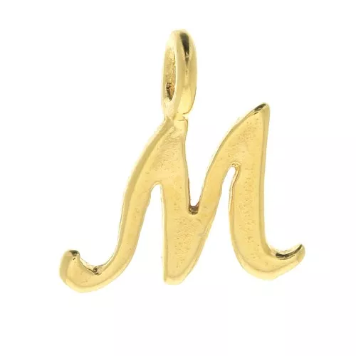 10mm alphabet letter Charm - italic font - M - 3 microns Gold Plated x1