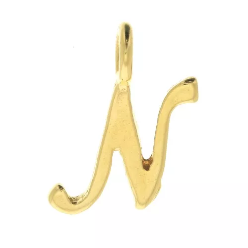 10mm alphabet letter Charm - italic font - N - 3 microns Gold Plated x1