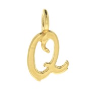 10mm alphabet letter Charm - italic font - Q - 3 microns Gold Plated x1