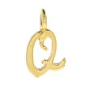 10mm alphabet letter Charm - italic font - Q - 3 microns Gold Plated x1