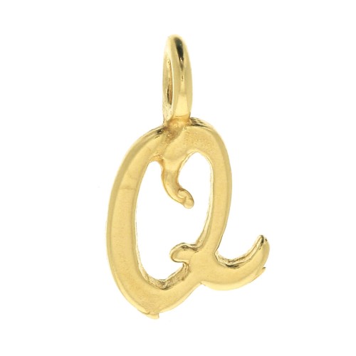 10mm alphabet letter Charm - italic font - Q - 3 microns Gold Plated x1