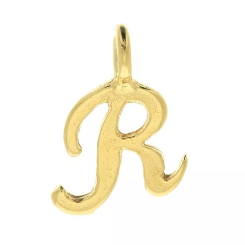 10mm alphabet letter Charm - italic font - R - 3 microns Gold Plated x1