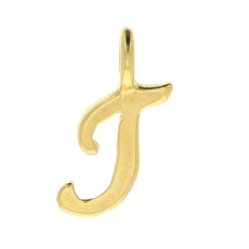 10mm alphabet letter Charm - italic font - T - 3 microns Gold Plated x1