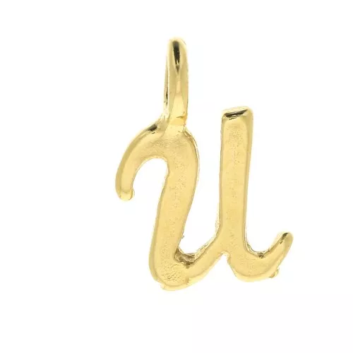 10mm alphabet letter Charm - italic font - U - 3 microns Gold Plated x1