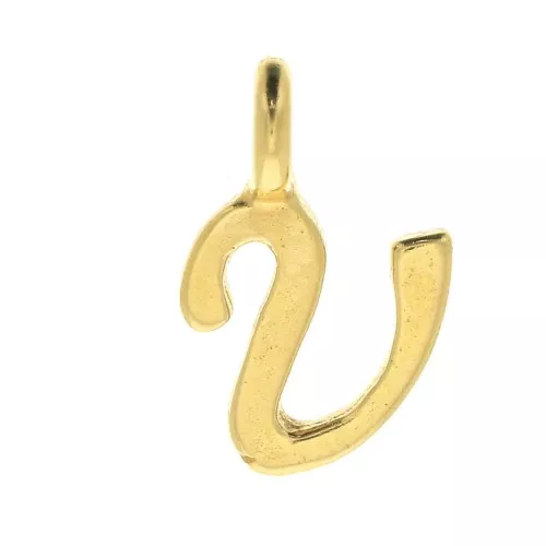 10mm alphabet letter Charm - italic font - V - 3 microns Gold Plated x1