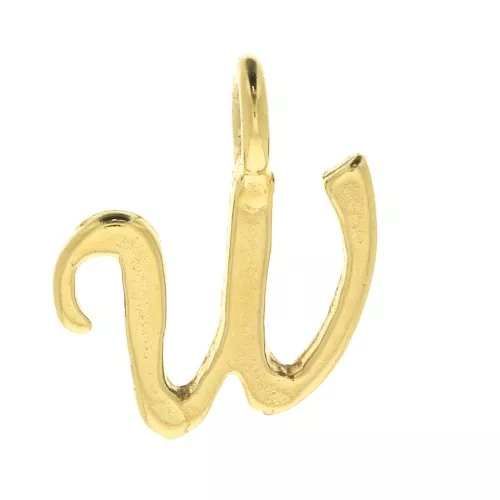 10mm alphabet letter Charm - italic font - W - 3 microns Gold Plated x1