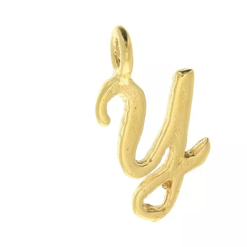 12mm alphabet letter Charm - italic font - Y - 3 microns Gold Plated x1