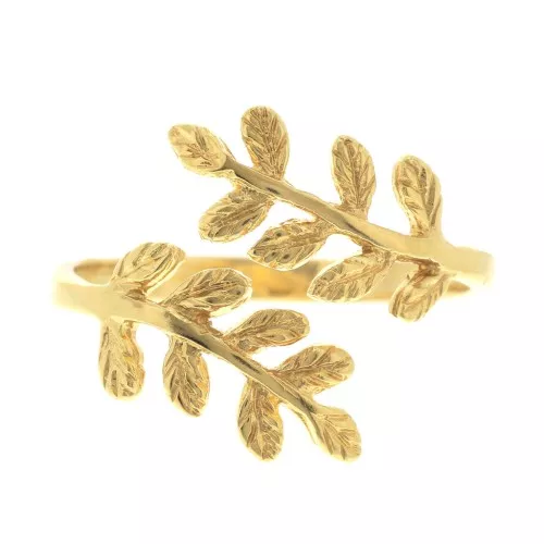 Adjustable ring with olive branches - Size 52 to 58 - Fine Gold plated x1
