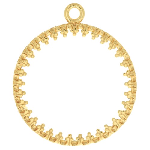 20mm Round worked pendant for flat cabochon - 3 microns Gold plated x1