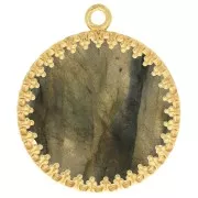 20mm Round worked pendant for flat cabochon - 3 microns Gold plated x1