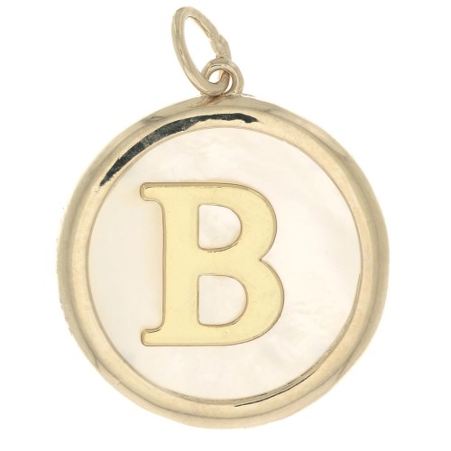 19x17mm Round mother-of-pearl pendant - Letter B - 3 microns gold plated x1