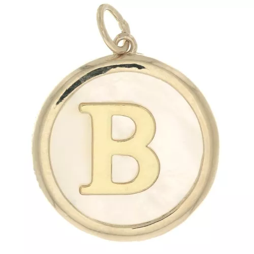 19x17mm Round mother-of-pearl pendant - Letter B - 3 microns gold plated x1