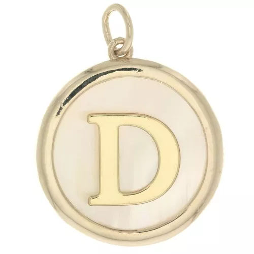 19x17mm Round mother-of-pearl pendant - Letter D - 3 microns gold plated x1